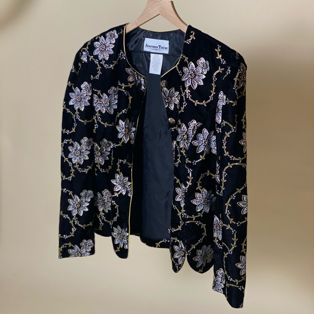 Floral Embroidered Black Blazer